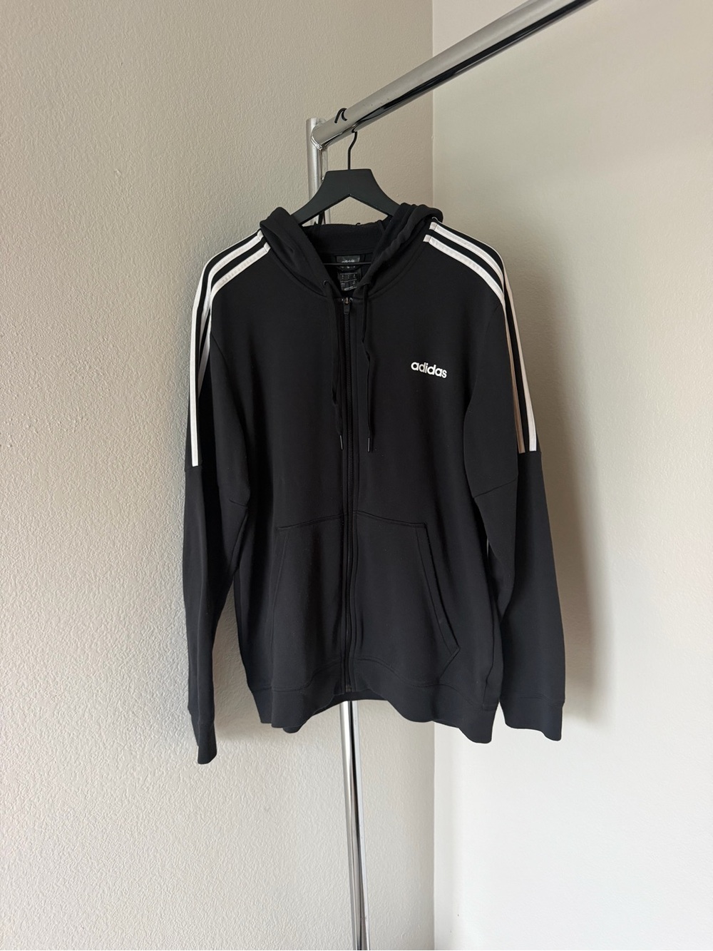adidas Black Zip-Up Hoodie with White Three-Stripes